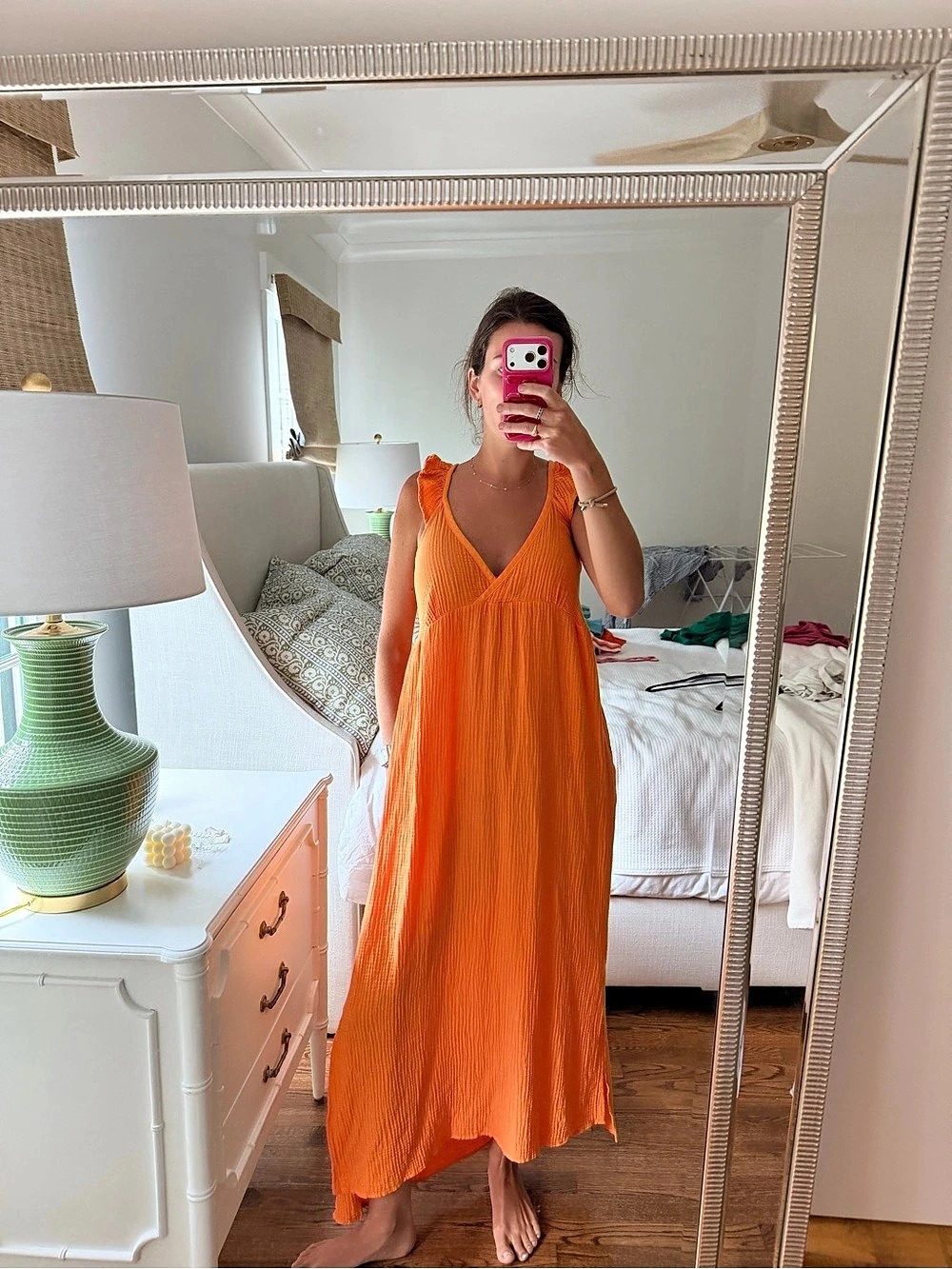 Orange Maxi Dress Ruffle Straps Like New